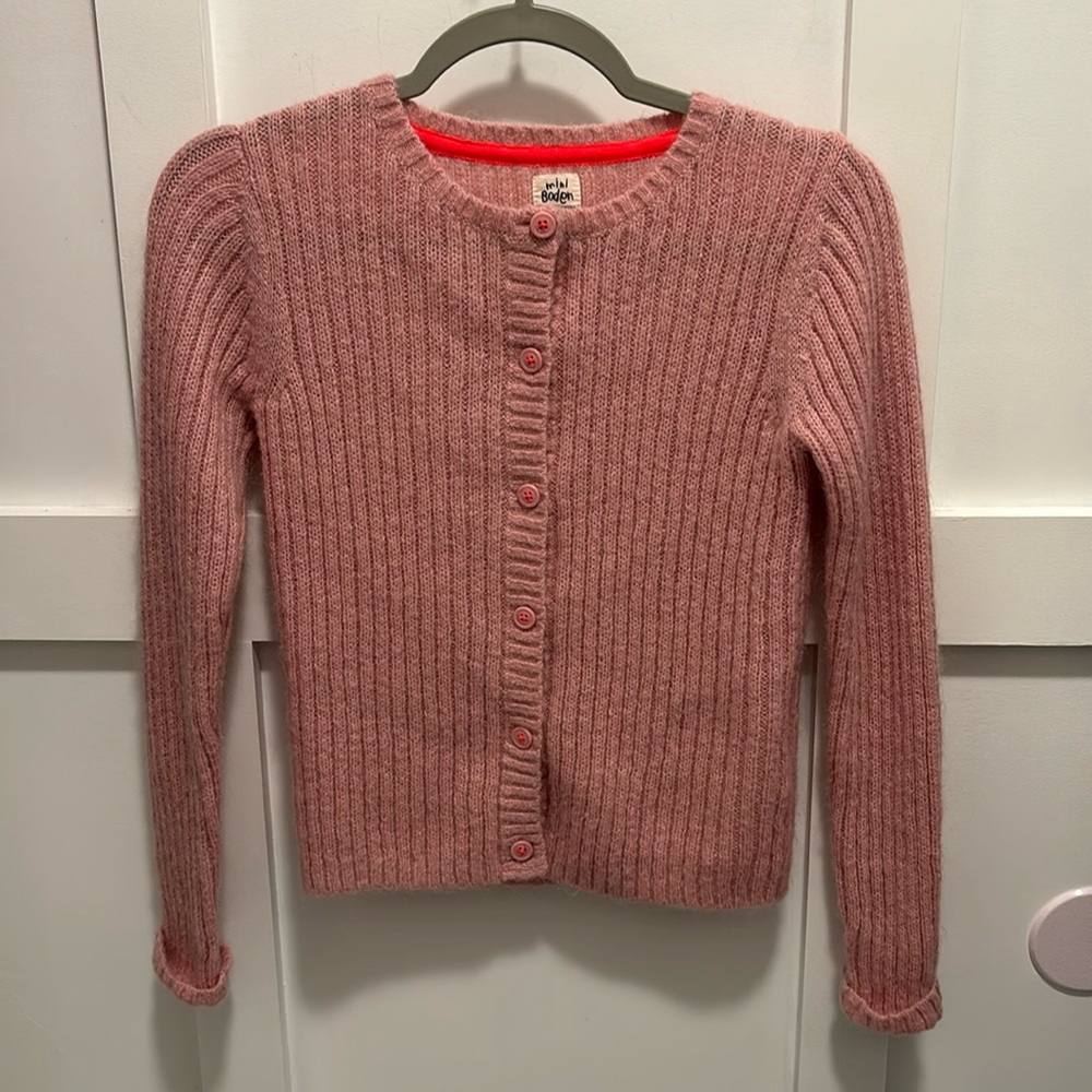 Girls Mini Boden pink button down long sleeve sweater size 11-12